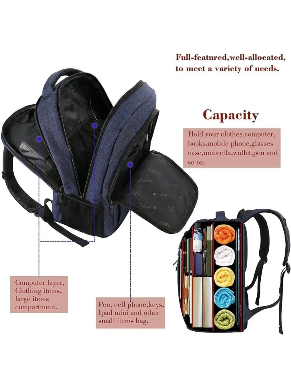 Slim Blue Laptop Backpack for Travel | Lightweight with Laptop Compartment